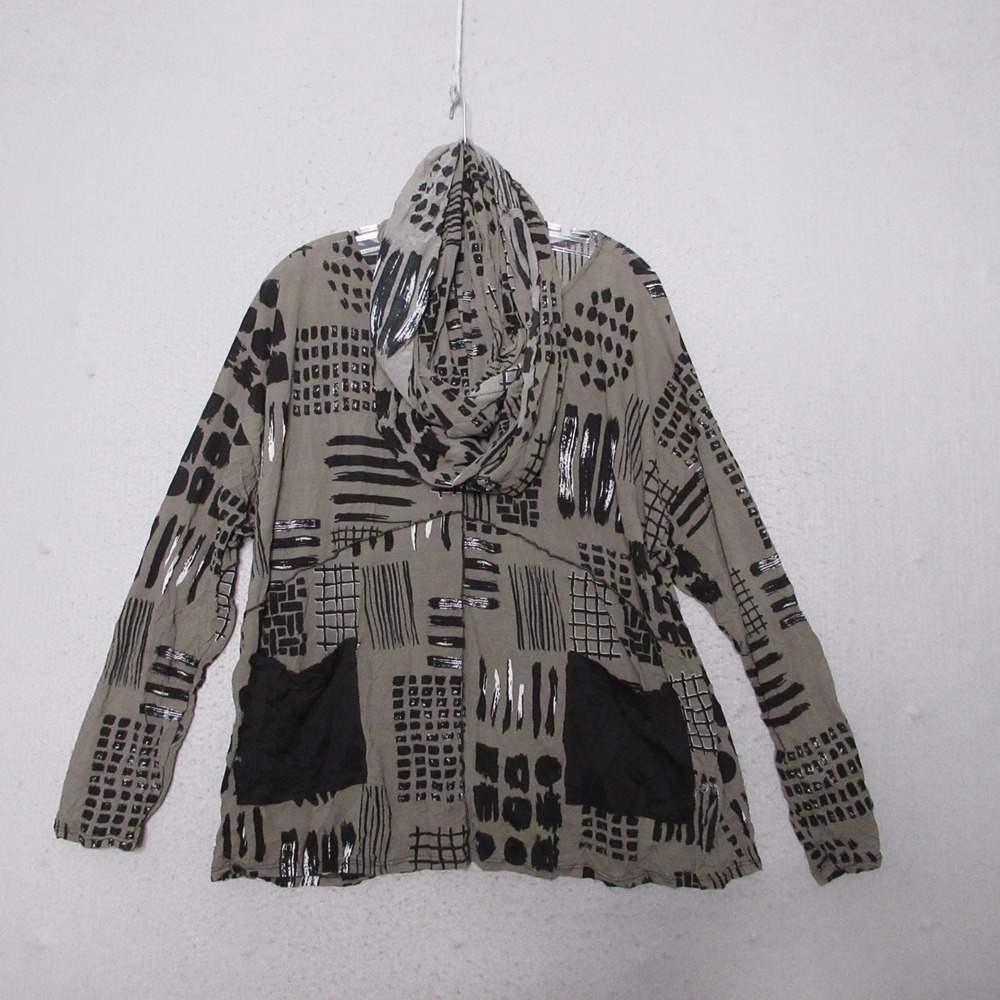 Chalet et Ceci Top XL Lagenlook Abstract Scarf Set Art To Wear Crinkle Textured